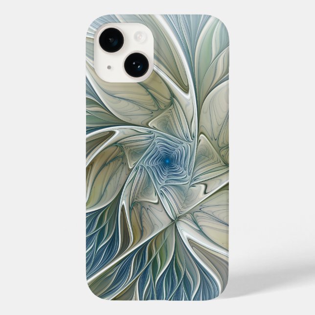 Coques Case-Mate iPhone Floral Dream Motif Abstrait Blue Khaki Fractal (Verso)
