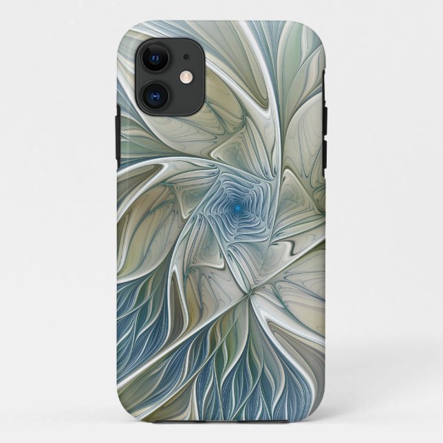 Coques Case-Mate iPhone Floral Dream Motif Abstrait Blue Khaki Fractal (Dos)