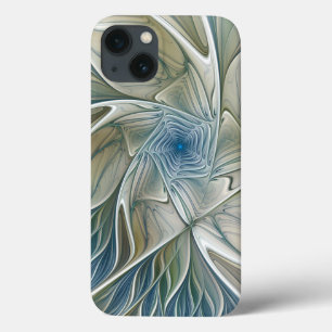 Etui iPhone 13 Floral Dream Motif Abstrait Blue Khaki Fractal