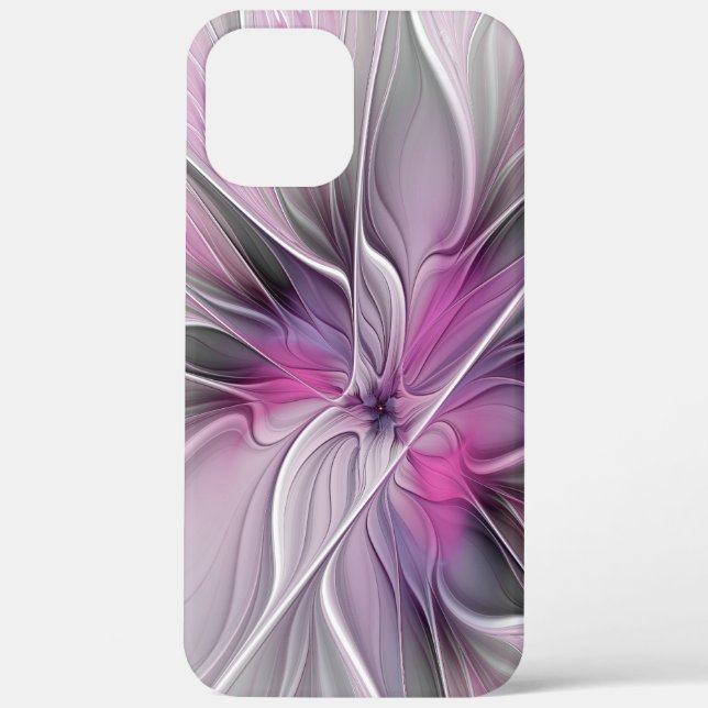 Coques Case-Mate iPhone Floral Fractal moderne Fleur Abstraite rose gris (Verso)