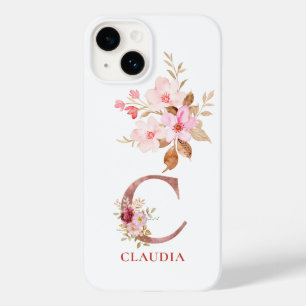 Coque Pour iPhone 14 Floral Initial Personnalisé Nom Élégant Monogramme