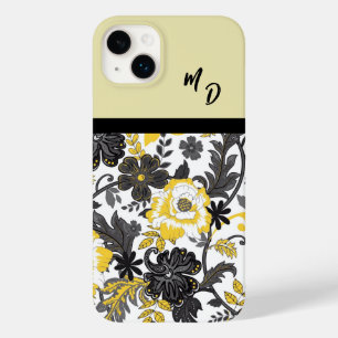 Coque Pour iPhone 14 Plus Floral jaune et gris monogramme