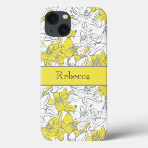 Case-Mate iPhone Case Floral jaune et gris monogramme
