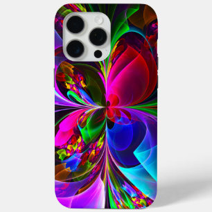 Coque iPhone 15 Pro Max Floral moderne Art Abstrait Rouge Bleu Motif #12