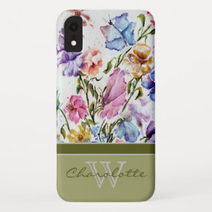 Case-Mate iPhone Case Floral moderne et papillon avec Monogramme vert No