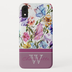 Case-Mate iPhone Case Floral moderne et papillon avec Rose Nom du monogr