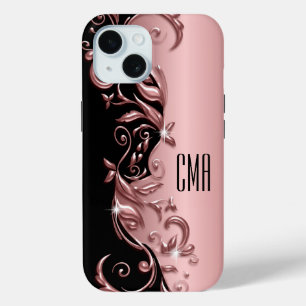 Coque Pour iPhone 15 Floral or rose - Monogramme