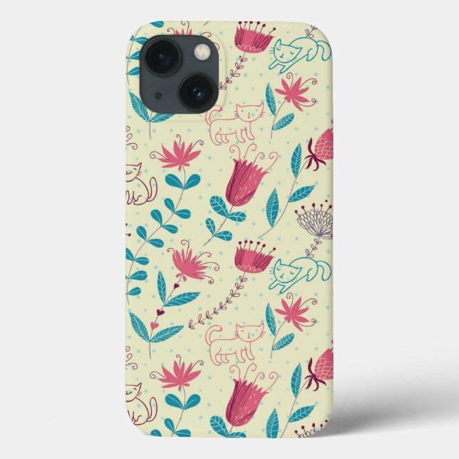 Coques Case-Mate iPhone Floral pattern with cartoon cats (Verso)