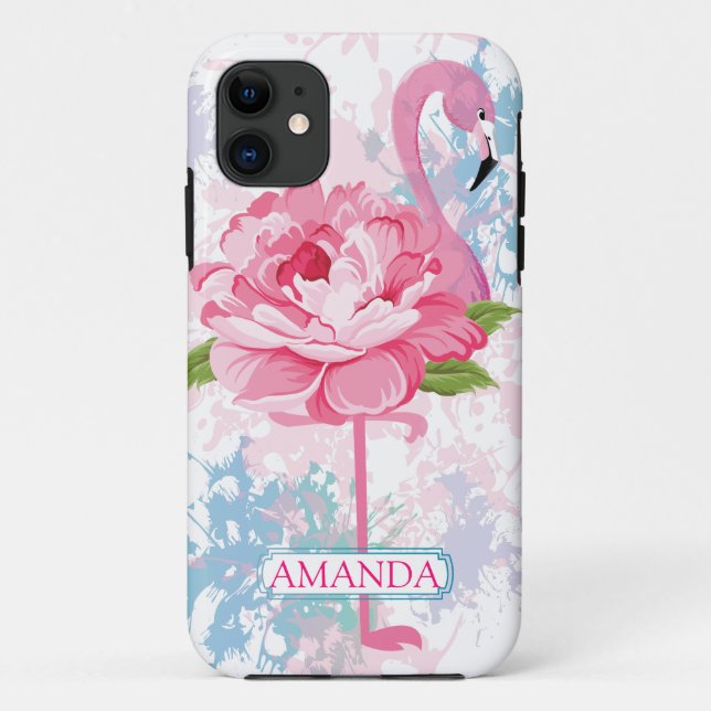 Coques Case-Mate iPhone Floral Personnalisé rose flamant design (Dos)