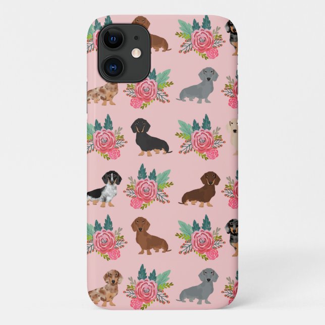 Coques Case-Mate iPhone floral rose de dachshund (Dos)