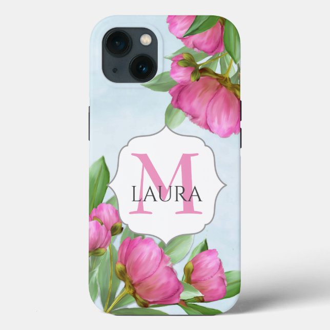 Coques Case-Mate iPhone Floral rose rose monogramme moderne (Verso)