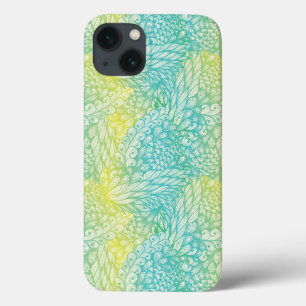 iPhone 13 Coque Floral Vintage Jaune Et Bleu
