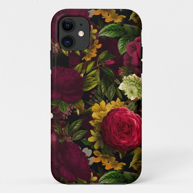 Coques Case-Mate iPhone Florales Moody violet foncé Fleur d'antiquité Noir (Dos)