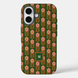 Coques iPhone 16 Floraux vintages, rose et vert rétro
