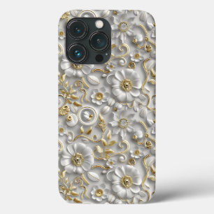 Case-Mate iPhone Case Flore 3D décorative en or blanc