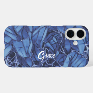 Coques iPhone 16 Flore bleu foncé personnalisée