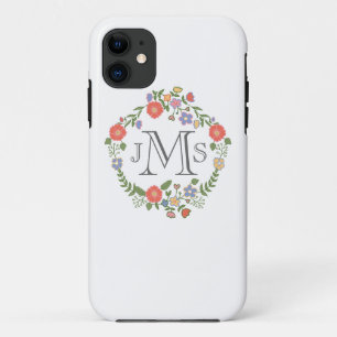 Coque Case-Mate Pour iPhone Flore chic rustique vintage d'initiale de