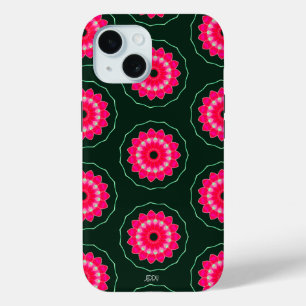 Coque Pour iPhone 15 Flore géométrique rose et vert