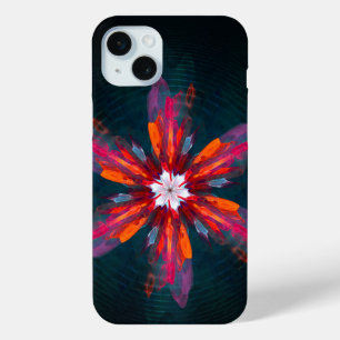 Coque iPhone 15 Mini Flore Mandala Flowers Orange Red Blue Abstract