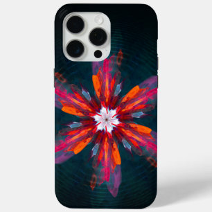 Coque iPhone 15 Pro Max Flore Mandala Flowers Orange Red Blue Abstract