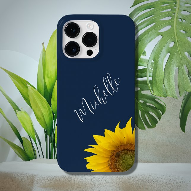 Coques Case-Mate iPhone Flore moderne Peeking Tournesol bleu marine (Créateur téléchargé)