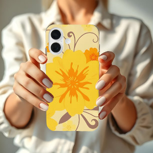 Coques iPhone 16 Flore rétro Sunshine Motif-Fleurs Jaunes