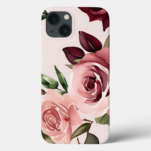 Coques Case-Mate iPhone Flores romantiques Aquarelle Roses Bourgogne (Verso)