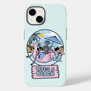 Coque Pour iPhone 14 Flotteur Flamant Rose Squelette de Plage