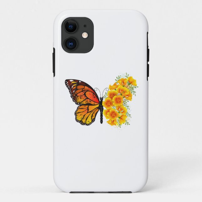 Coques Case-Mate iPhone Flower Butterfly with Yellow California Poppy (Dos)