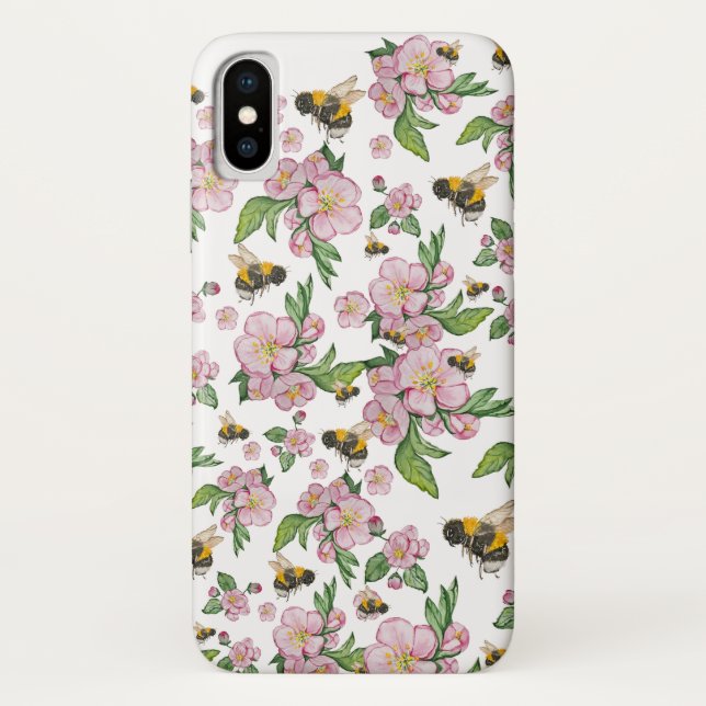 Coques Case-Mate iPhone Flower pomverger avec abeilles aquarelle timon (Dos)