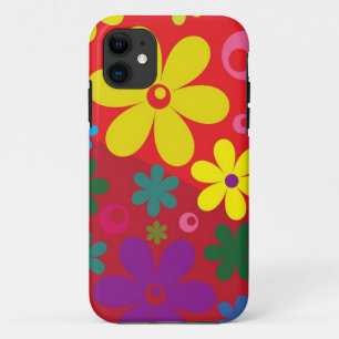 Coque iPhone 11 Flower power sur le rouge
