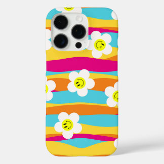 Coques iPhone 16 Pro flowers with yellow centers showing smiley faces