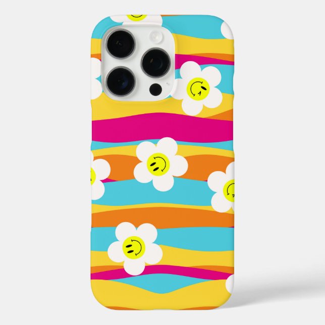 Coques Case-Mate iPhone flowers with yellow centers showing smiley faces (Verso)