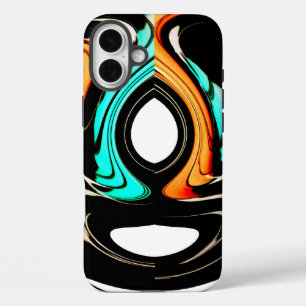 Coques iPhone 16 Plus Fluidité Éthérée Abstrait Noir, Cyan et Blanc