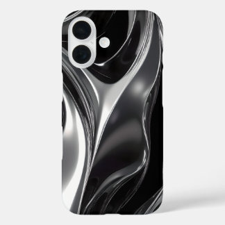 Coques iPhone 16 Flux de Chrome Liquide – Texture Métallique Abstra