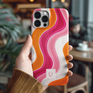 Coques iPhone 16 Pro Max Flux vibrant   Monogramme initial rétro funky 