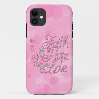 Coque iPhone 11 Foi rose Espoir Amour Papillons Étoiles Vertus