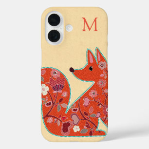 Coques iPhone 16 Folk Art Flower Motif Fox personnalisé