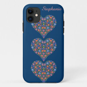 Coque iPhone 11 Folk Art Hearts, Deep Blue iPhone 5/5s Xtreme Coqu