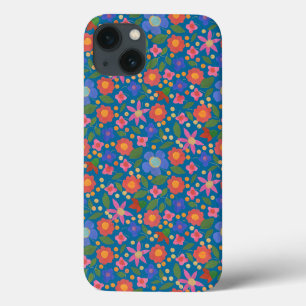 iPhone 13 Case Folk Art Style Floral sur bleu iPad Mini Case