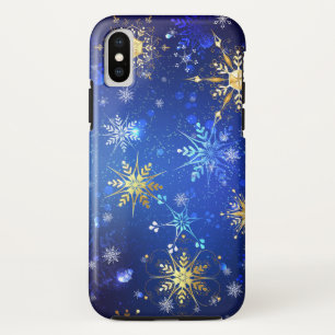 Case-Mate iPhone Case Fond bleu XMAS avec flocons de neige dorés