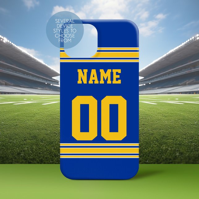 Coques Case-Mate iPhone Football Jersey Blue avec le nom jaune Numéro (Personalized Phone Case with A sporty Design)