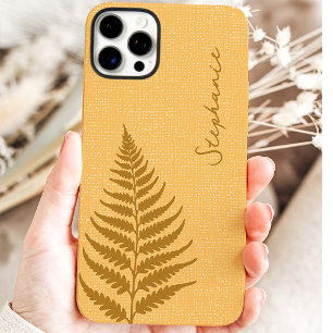 Coques iPhone 16 Pro Max Forêt de fougères dorées Cottagecore nom personnal