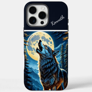 Coques iPhone 16 Pro Max Forêt de Lune et loup hurlant