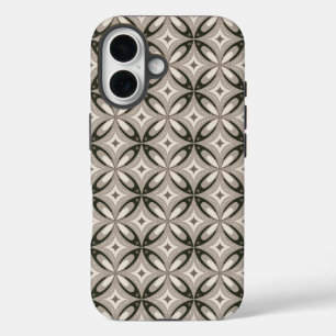 Coques iPhone 16 Formes circulaires rétro beige et marron