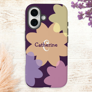 Coques iPhone 16 Formes de fleurs rétro Monogramme groovy