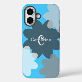 Coques iPhone 16 Formes de fleurs super bleu Monogramme