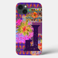 Fou Patchwork Floral Coloré Violet Monogramme