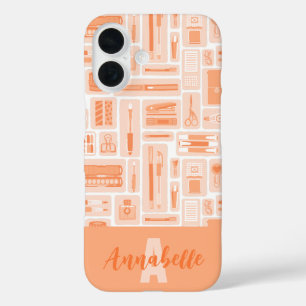 Coques iPhone 16 Fournitures d'art mignonne Pêcher Motif orange Mon