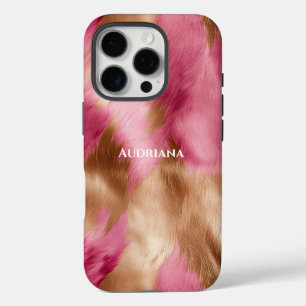 Coques iPhone 16 Pro Fourrure synthétique rose chic or